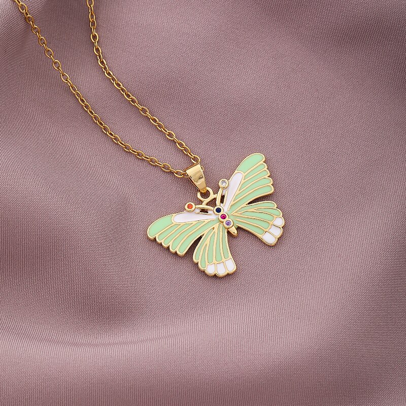 Sonya Enamel Leuke Vlinder Hanger Ketting Voor Vrouwen Gouden Kleur Statement Ketting Sieraden: Butterfly-001 / 45cm