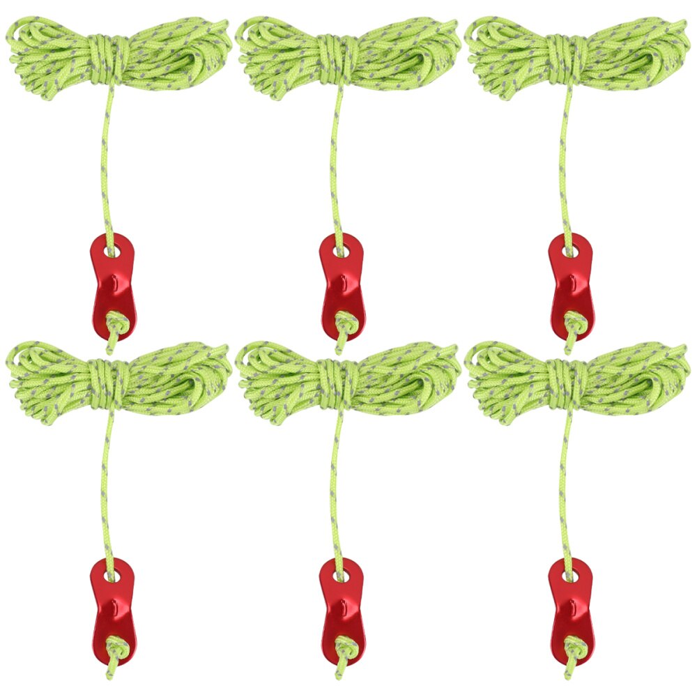 6Pcs 4 Meter Guyline Tent Touw Reflecterende Touw Tent Cord Met 2-Eye Touw Spanners Voor Camping Wandelen backpacken (Groen)