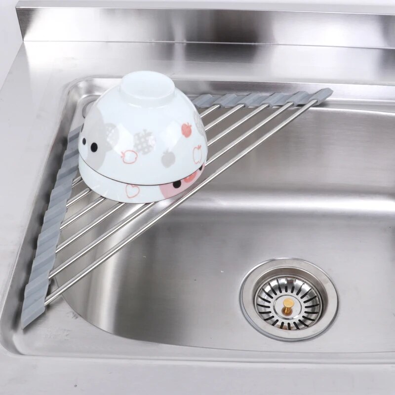Küchen spüle Wasserfilter Regal faltbare dreieckige Spüle Lagerbier Regal Abfluss Regal Edelstahl Lagerung für Schalen und Essstäbchen