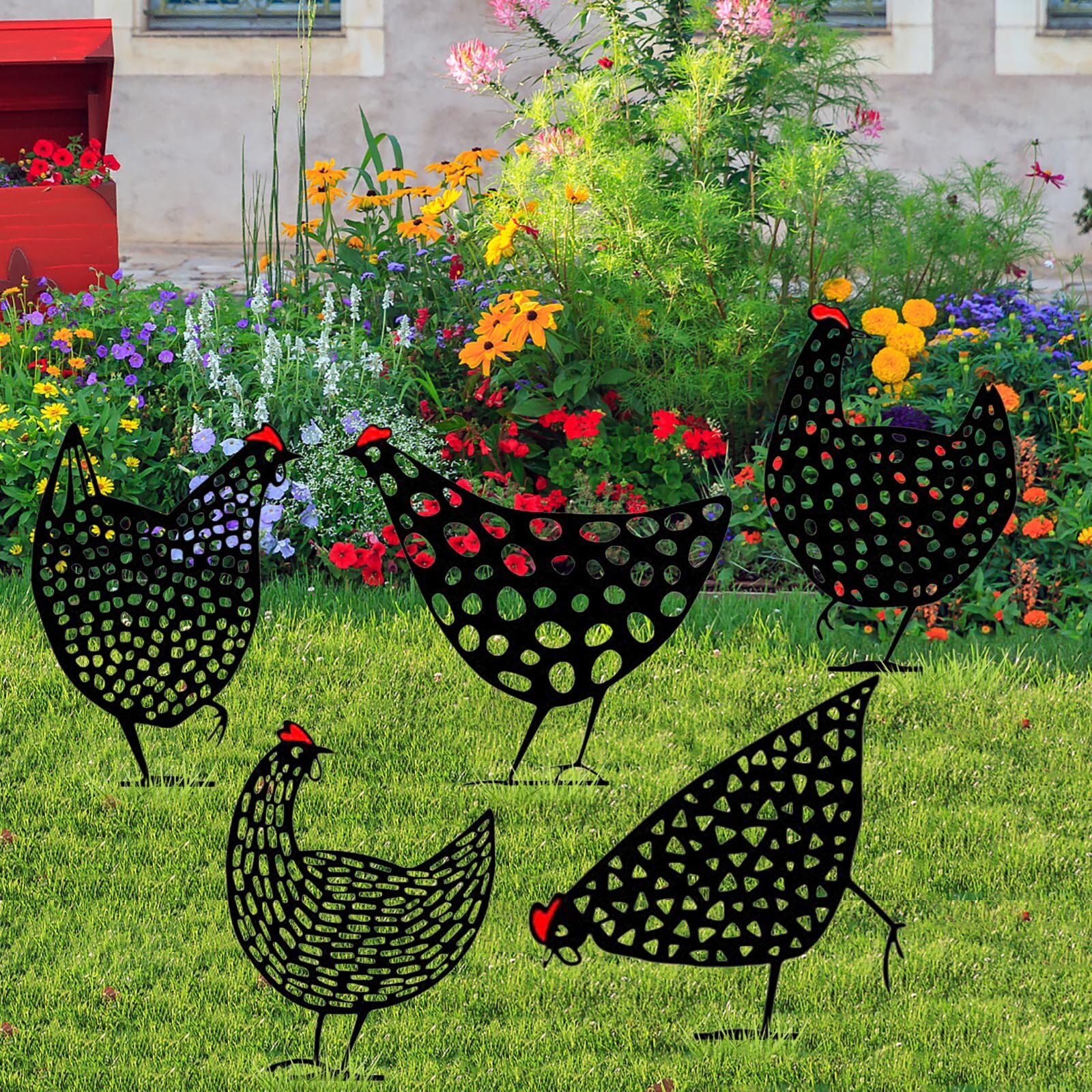 Kip Yard Art Metal Hen Art Tuinieren Ornamenten Tuin Achtertuin Gazon Stakes Metalen Hen Yard Decor Pasen Decoratie
