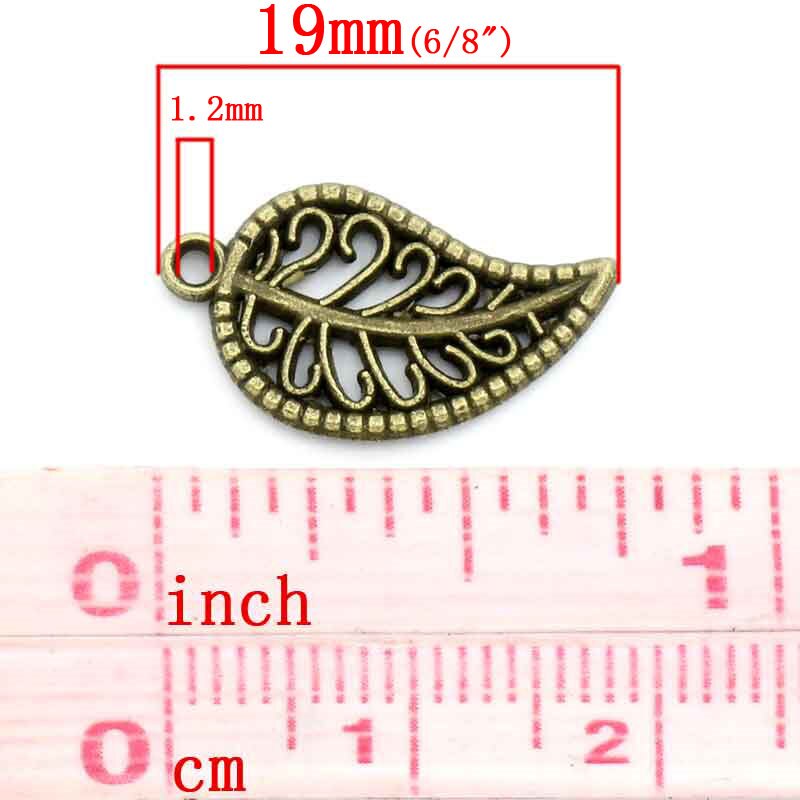 Doreen Doos Mooie Charm Hangers Leaf Antiek Brons Hollow 19X11Mm, 100 Stuks (K02462)