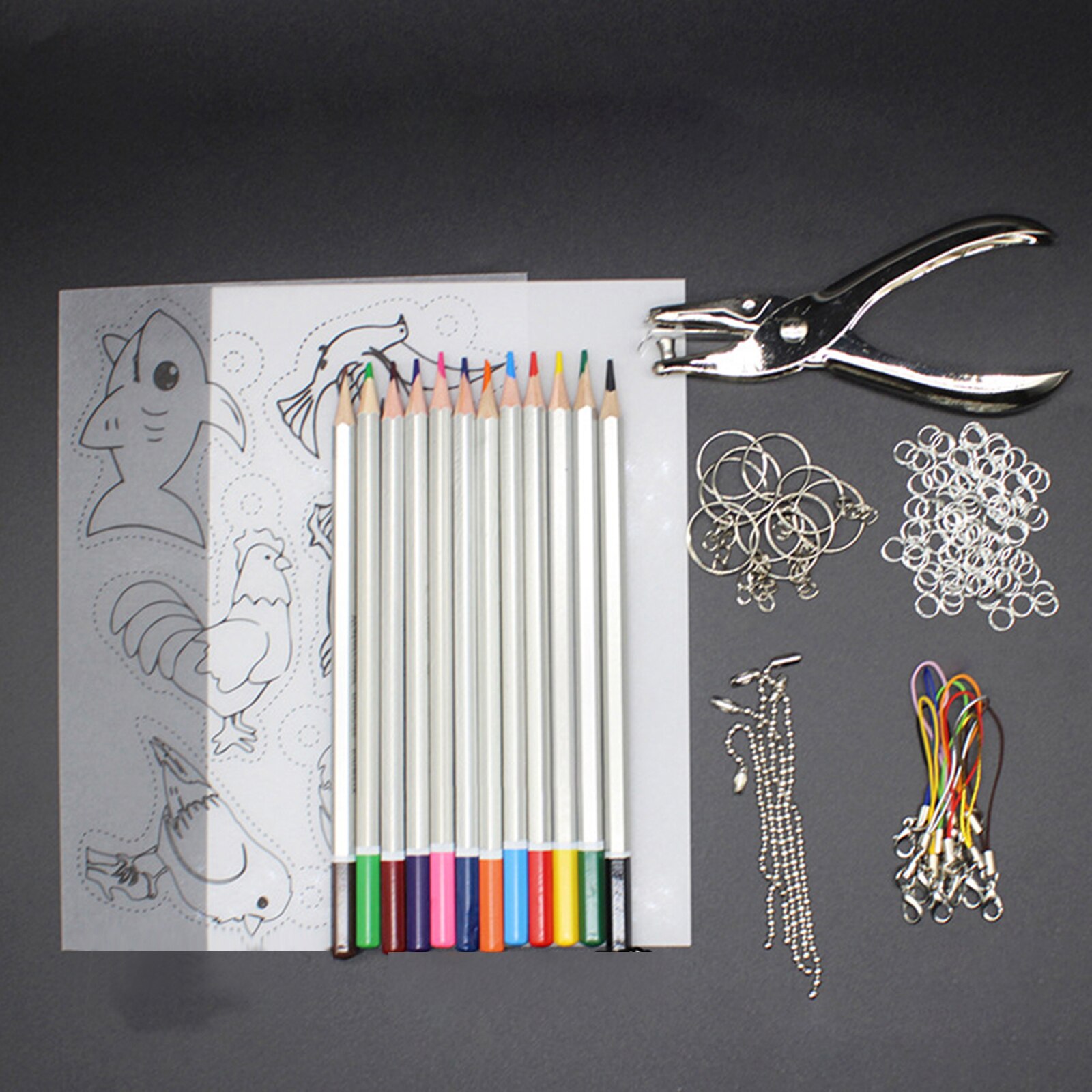 1 Set Shrinky Art Paper Heat Shrink Sheet Plastic Kit Hole Punch Keychains Pencils DIY Color Lead Manual Heat Shrink Film Tool: Type F