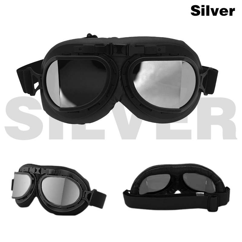 Motorcykel briller retro hjelm pilot briller motorcykel cykel briller vintage klassiske solbriller til gafas motocross dirt bike: Sort sølv