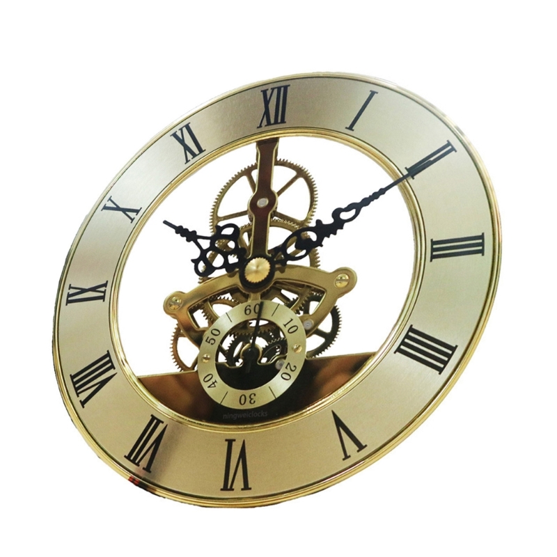 Quiet Operate Quartzs Movement Clock Face 126mm Gold Trim Skeleton Gear Clock Head Insert Roman Numeral for Home