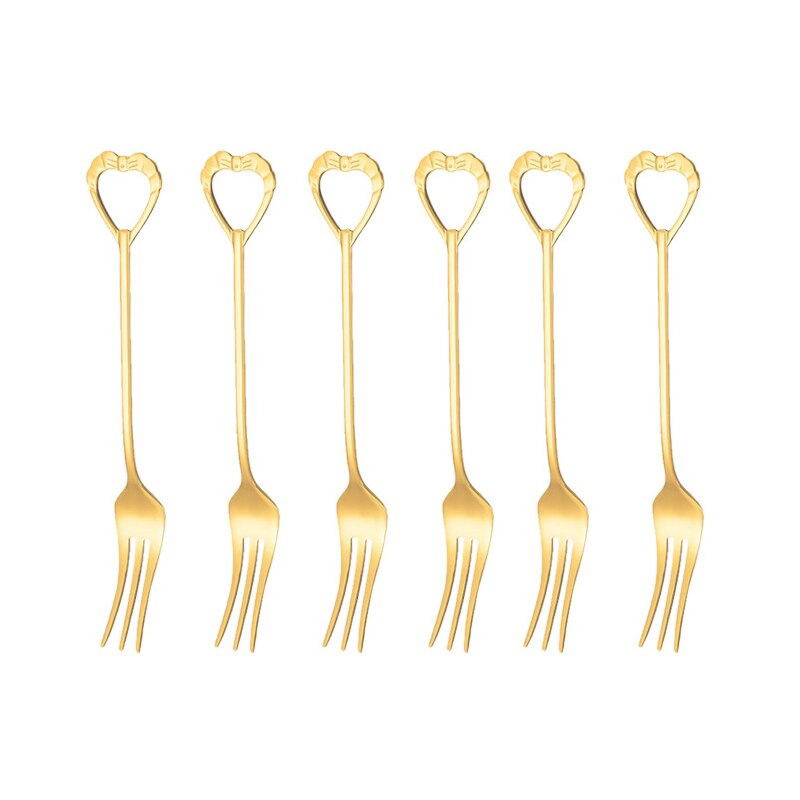 6pcs Shell Shape Spoon Fork Set Gold Stainless Steel Luxury Dinnerware Cake Afternoon Tea Dessert Tableware Silverware Kitchen: gold fork