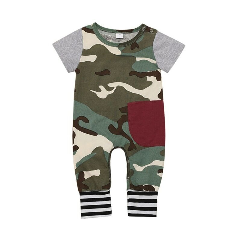 Summer Newborn Baby Boy Girl Camo Romper Short Sleeve O-Neck Patchwork Jumpsuit Unisex Baby Clothes Casual Rompers 0-18M