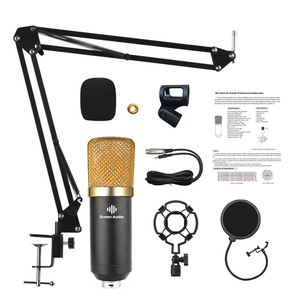 Studio Recording Condenser Microphone Kit with Shock Mount Flexible Scissor Arm for Network Broadcasting Online Singing: B