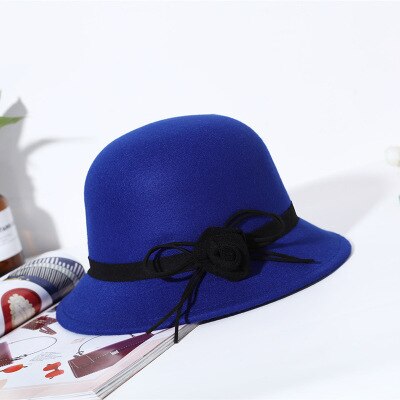 Filt imitation uld vinter efterår kvinder damer fedoras top jazz hat enkel ensfarvet bowler hatte runde kasketter: 5