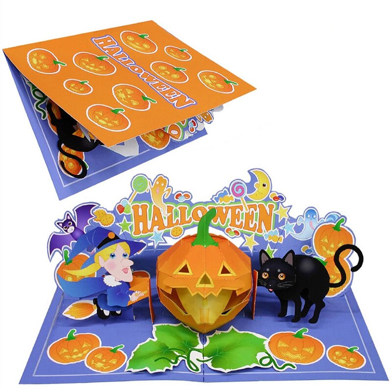 Diy pop-upkaart halloween, handgemaakte papieren modelkaart voor een 3de jubileum, ansichtkaartuitnodiging van papier, knutselen voor -126: Default Title
