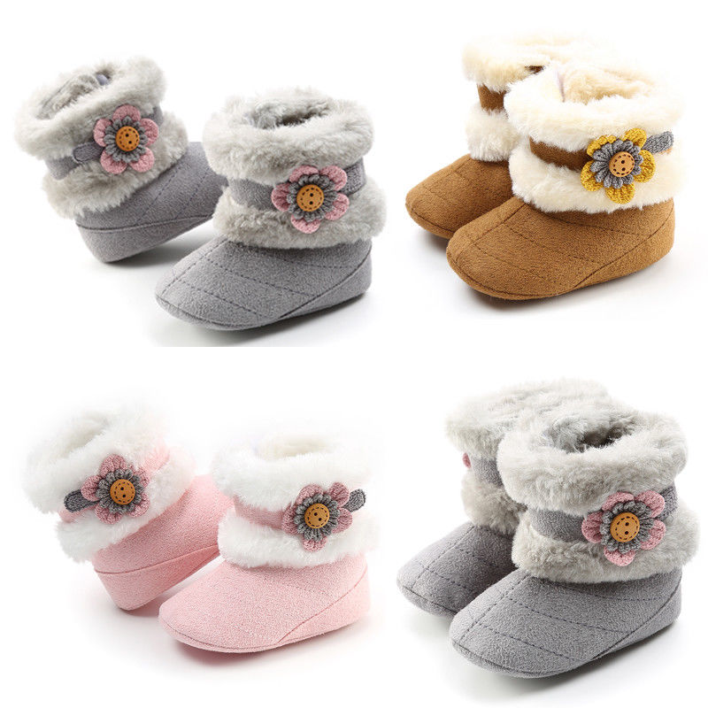 Botines cálidos de invierno para bebé recién nacido, bonitos para niña, zapatos de cuna de princesa florales, botas de nieve suaves para niñas pequeñas, Prewalker