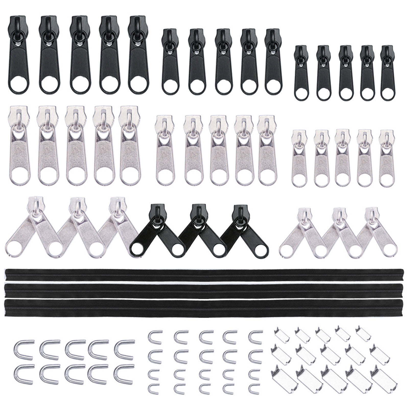 87PCS Replacement Zip Set Zip Repair Kit Various Sizes Of Replacement Zippers Are Available For Repairing Clothes Etc: Black