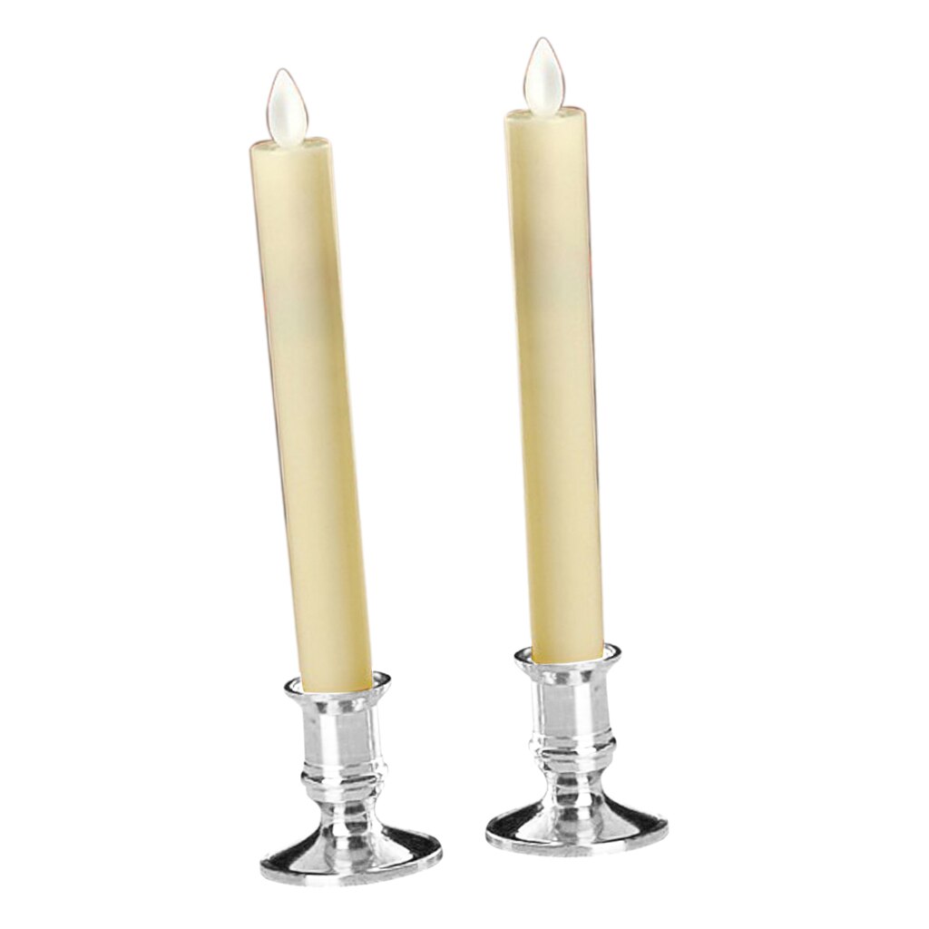 2 stk realistisk led svingende flamme dansende voks dryp lys med holder jule bryllup dekoration: Sølv a