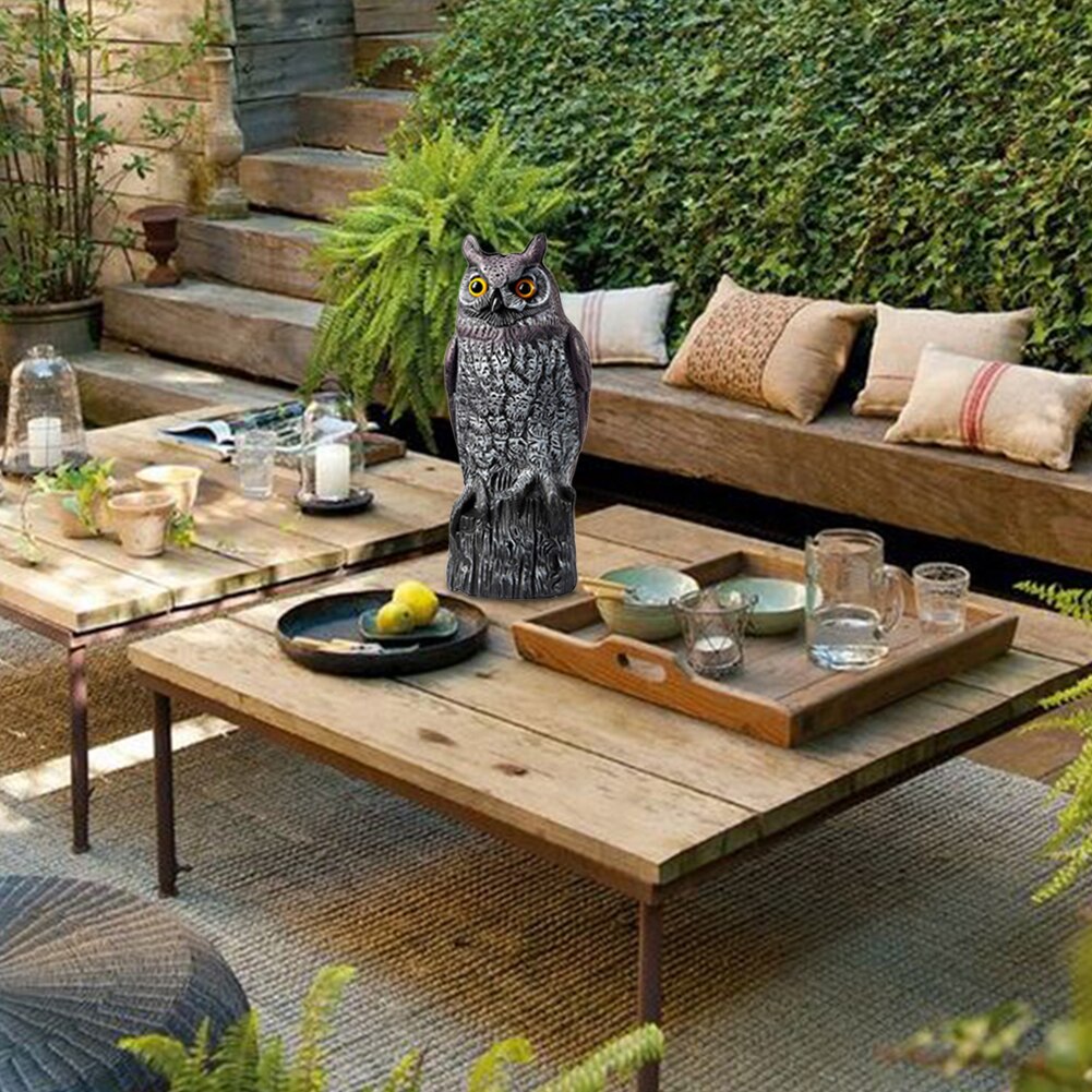 Odstraszacz ptaków fałszywy wabik sowa z przerażającym dźwiękiem migające oczy drapieżnik wabik szkodnik ptaki wystrój ogrodu