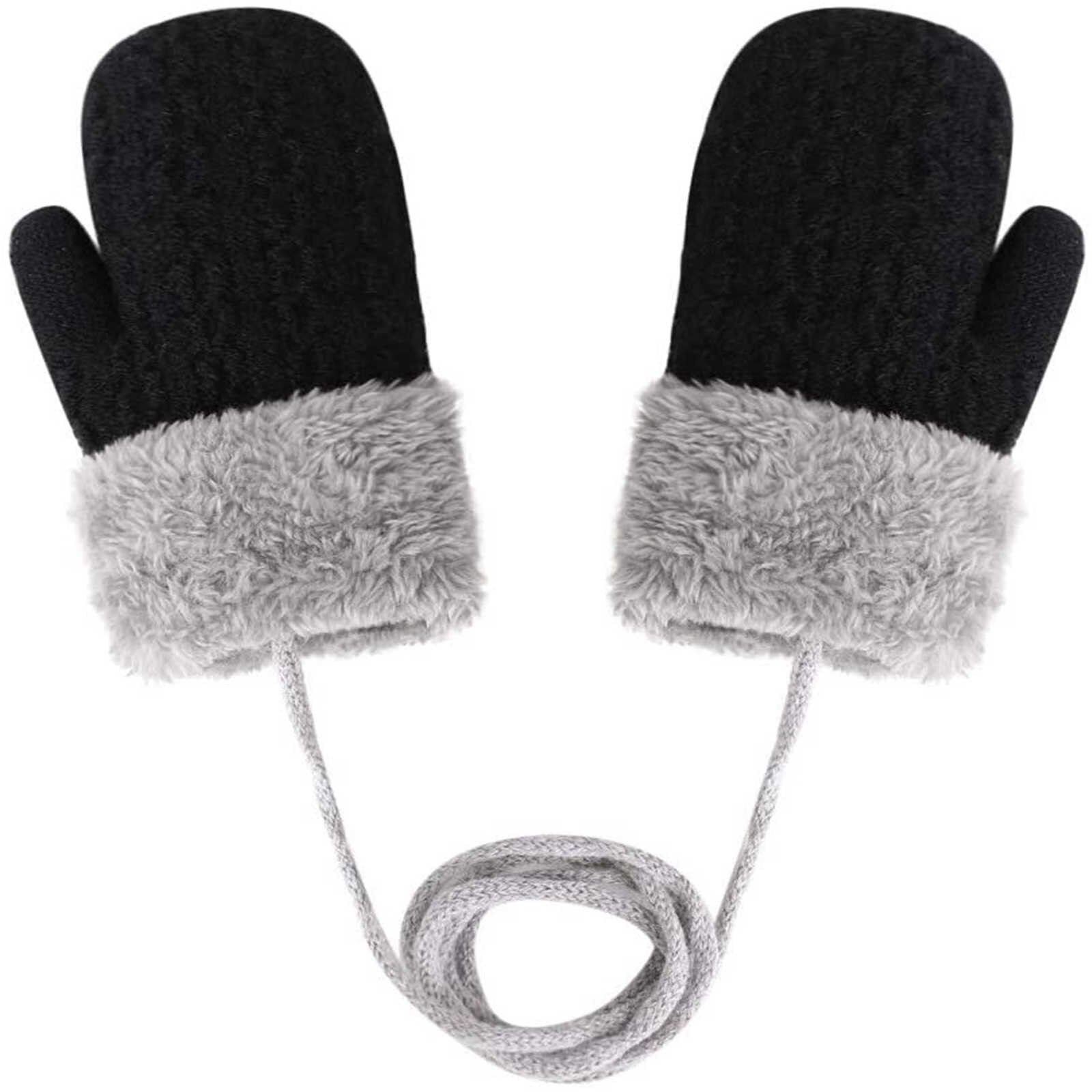 Winter Winddicht Plus Fluwelen Wanten Kinderen Kids Dubbele Laag Zachte Comfortabele Warm Volledige Vinger Handschoenen Voor 1-4 Jaar oude # P4: Black