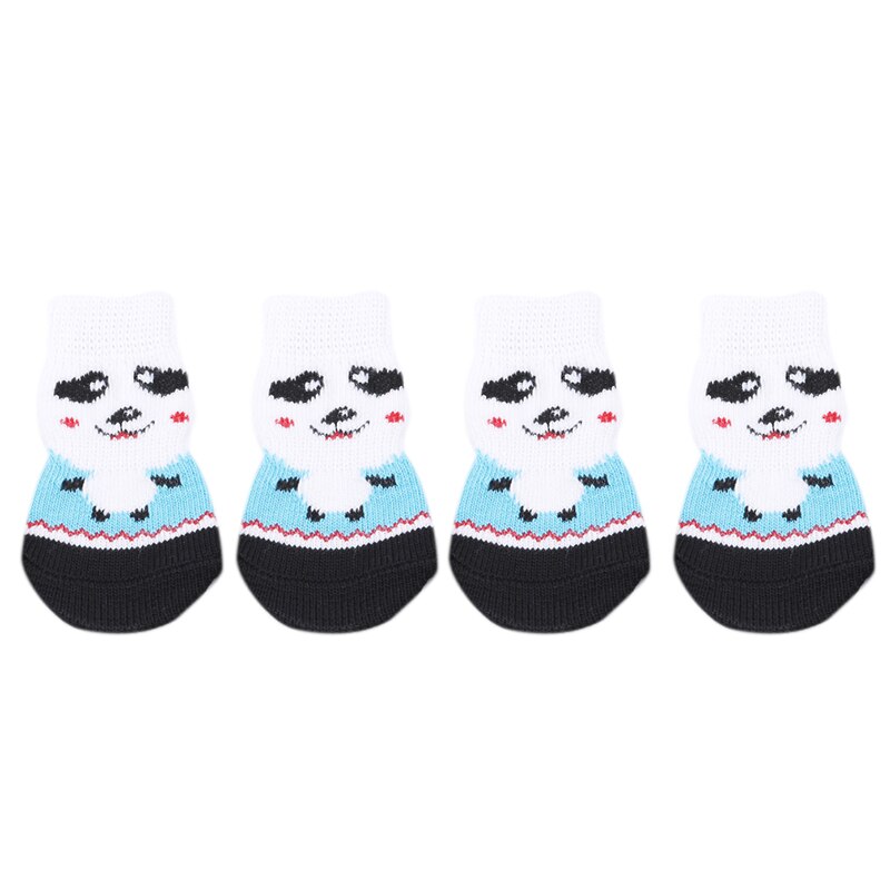 4 pcs Pet Dog Puppy Cat Shoes Slippers Non-Slip Socks Pet Cute Indoor for Small Dogs Cats Snow Boots Socks pet supplies: blue white L
