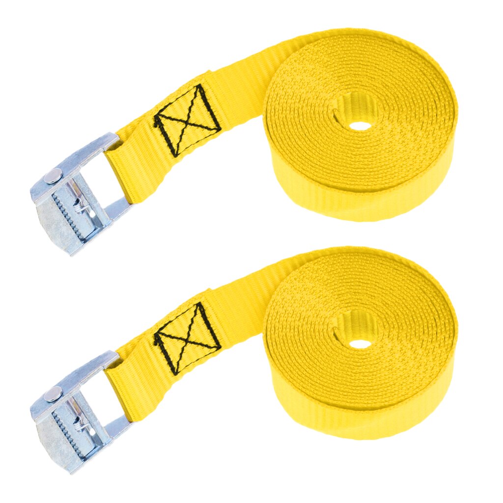 2 Pieces Kayak Cam Buckle Tie Down Straps Roof Racks Trailers 2.5m Yellow