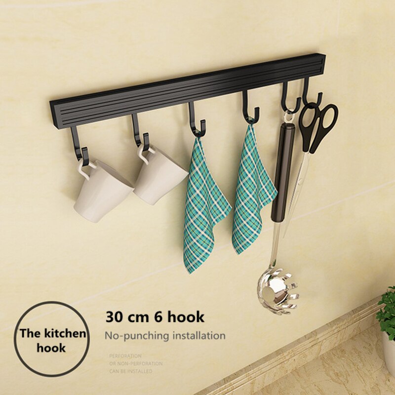 No-punching kitchen hook rack wall wall hangers wall hangers rack kitchen utensils rack spoon shovel storage rack: Classic 30cm 6 hook