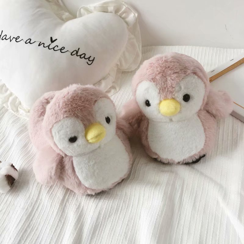 Girl Indoor Pink Penguin Warm Women Slippers Cute Animal Winter Home Cotton Plush Head Silent Indoor Flor Female Shoes