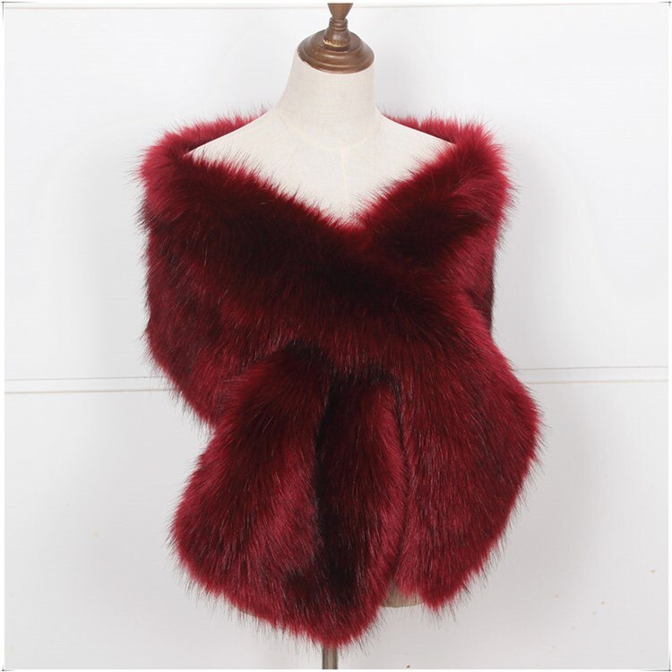 JaneVini Winter Braut Kap Hochzeit Mantel Faux Pelz Stola Weiß Rot Braut Capes Wraps Frauen Formale Kleid Schals Boleros Stolen: Burgundy