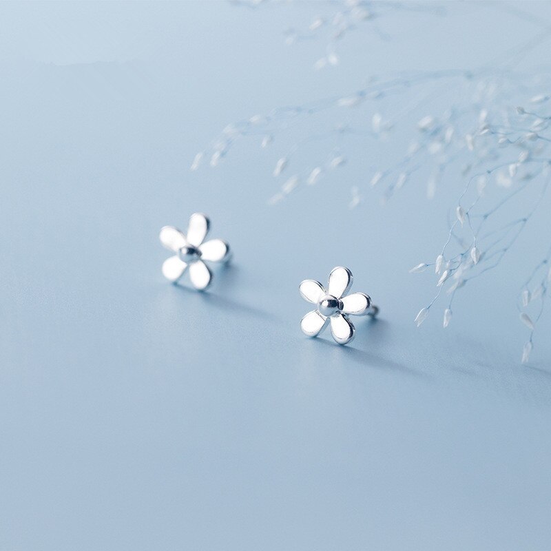 S925 øreringe i lille sølv med blomsterblomst, trendy ørestikker øreringe til baby, pige, klassiker, 925, smykker