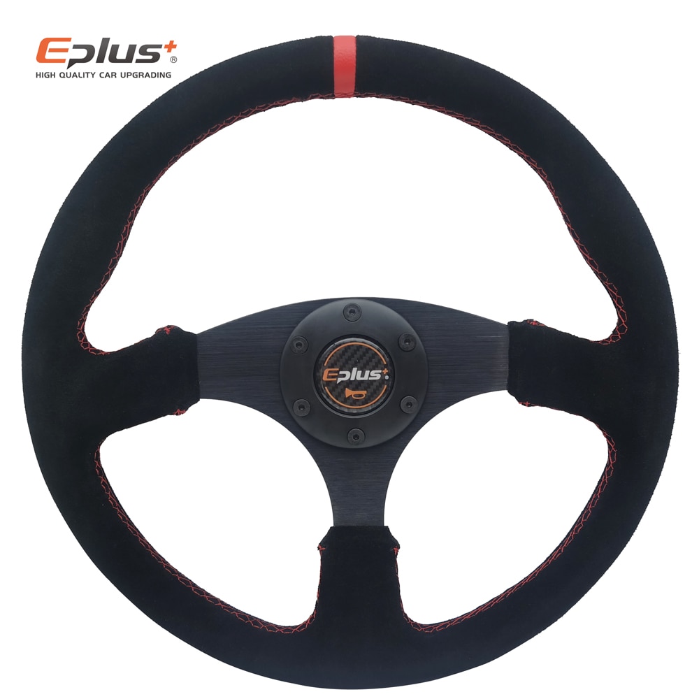 Eplus bilstyling sportratt alcanta pvc universal 14 tum 350mm aluminium eftermontering modifierad röd gul