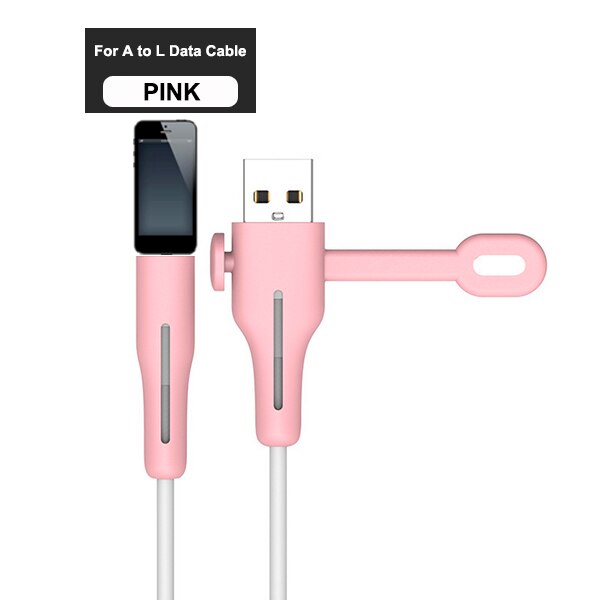 Protecteur de câble pour Apple iPhone USB chargeur câble protecteur cordon économiseur fil enrouleur Protection pour iPhone ligne de données protecteur: A to L  Pink