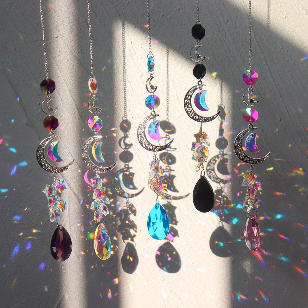 Sun catcher Crystal Moon campanelli eolici prismi diamantati appeso luce Catcher arcobaleno fai tende da finestra pendente decorazioni per la casa