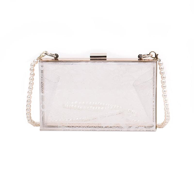 Lace Print Transparent Women Bag Acrylic Box Brand Ladies Evening Dress Portable Messenger Bag Wedding Female Clutch Bag: White