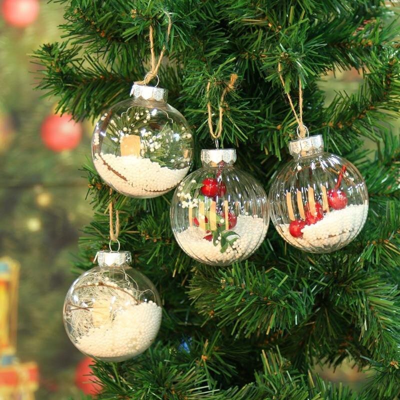 Jul gennemsigtig hængende kugle træ hængende vedhæng hjem dekorationer plastik klar ornament diy fest forsyninger kugler