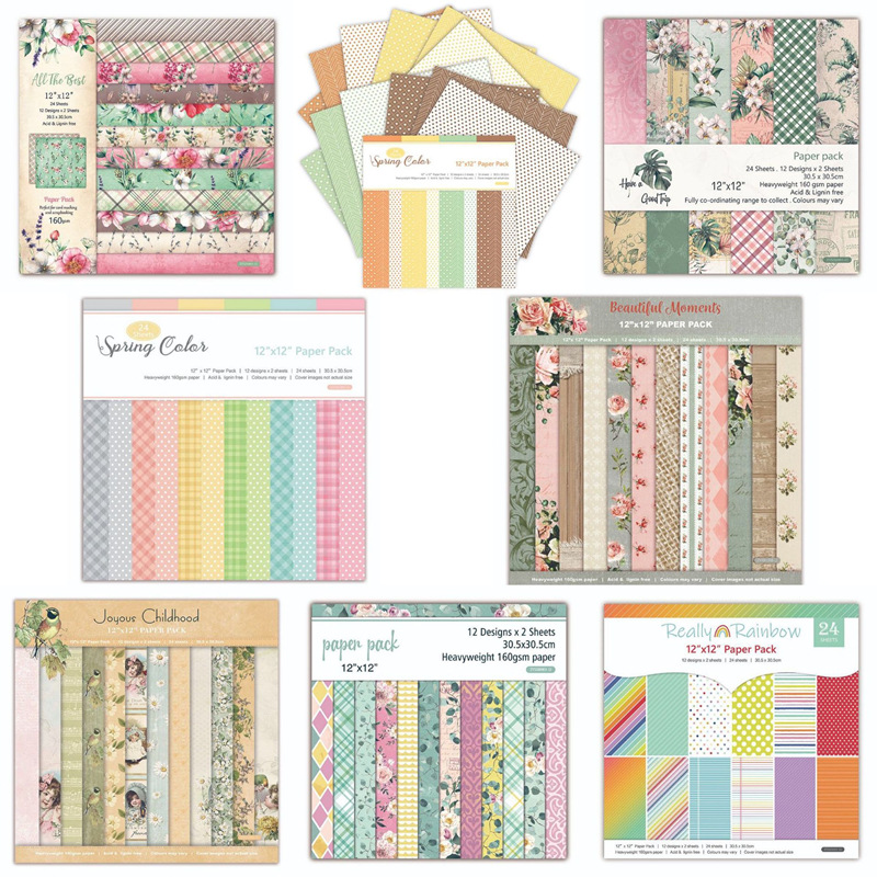 24 sheets 12"X12"Spring colors pink Pattern Scrapbooking paper pack handmade craft paper craft Background pad