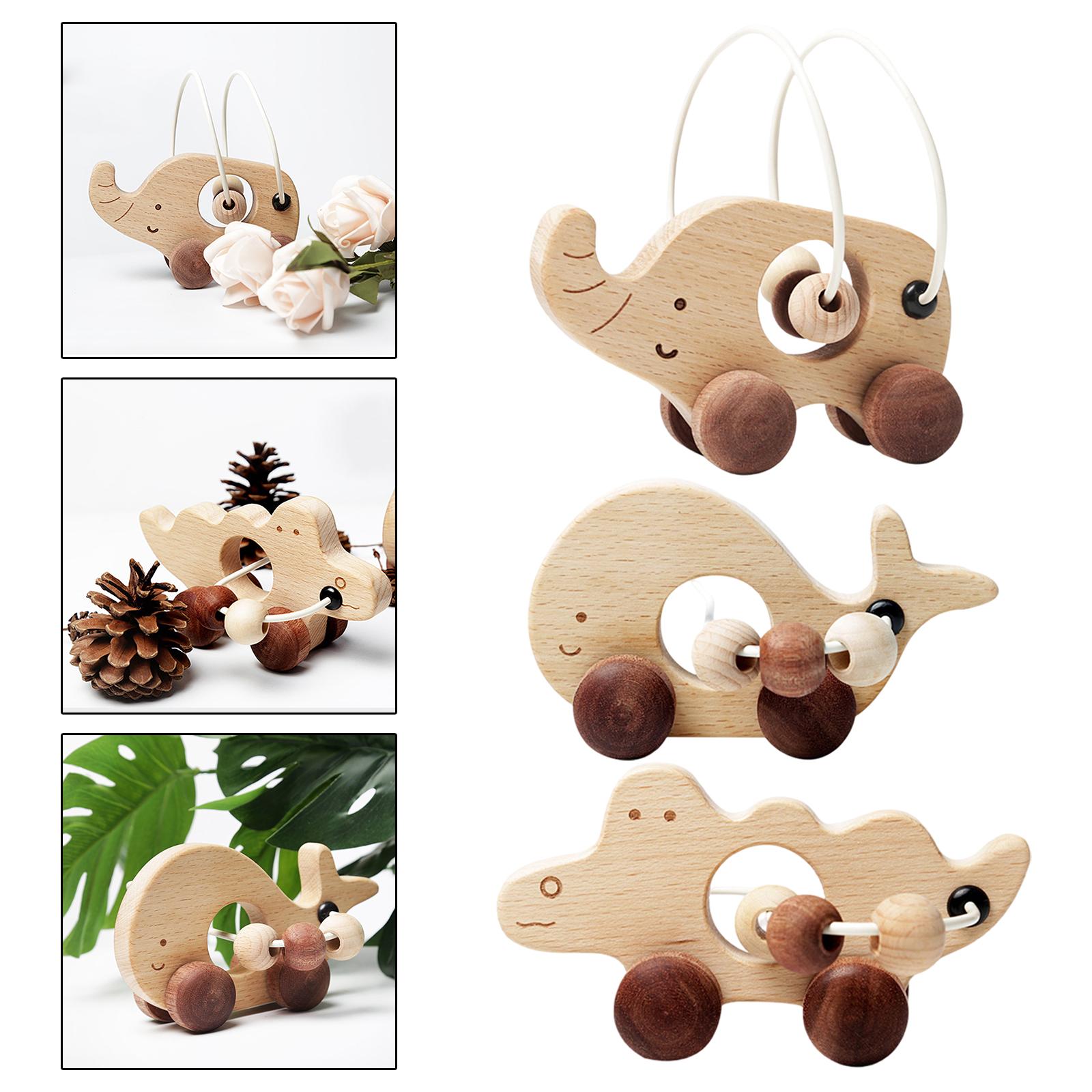 Animal Shape Wood Car Toy Early Education Pull Along Toys Drag for Preschool