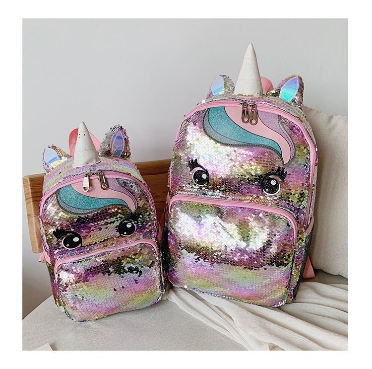 Eenhoorn pailletten schooltas veelkleurige kinderschooltassen voor meisjes rugzak mochila escolar boeken schooltas voor tieners student: Veelkleurige l