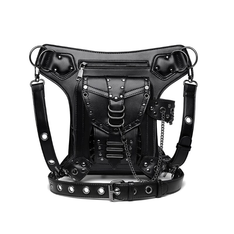 Meisje Gothic Heuptas Fanny Pack Lederen Steampunk Zak Kant Zak Reizen Purse Black Pu Leer Modieuze En Unieke: Default Title