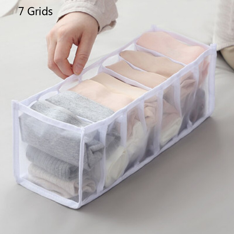 Dormitory Closet Organizer For Socks Home Separated Underwear Storage Box 6/7/11 Grids Bra Organizer Foldable Drawer Organizer: White-7 Grids