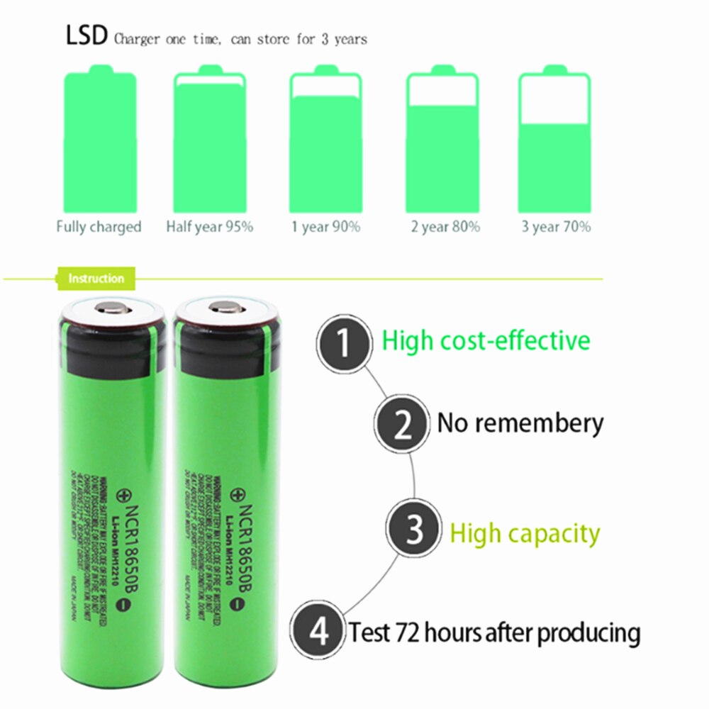 100% NCR18650B Battery 3.7V 3400mAh Ncr18650b Rechargeable Lithium Battery Flashlight Special Battery