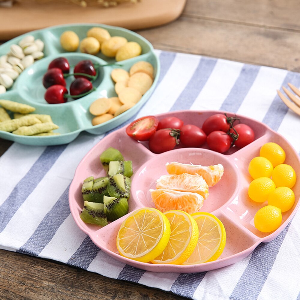 Hvedestrå 5 rum madopbevaringsbakke familie dessert fad snack fad fest hjemmetallerken serverer fad slik konditorvarer