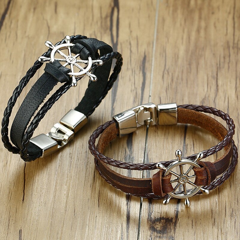 ZORCVENS 2022 Neue Jahrgang rüder Charme Armbinde für Männer Multi-schicht Leder Seil Armbänder Armreifen
