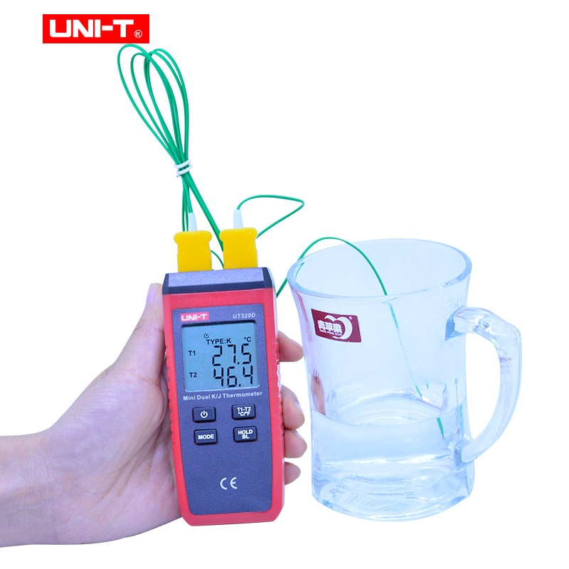UNI-T UT320A UT320D termómetro de termopar Mini tipo de contacto doble canal K/J medidor de temperatura de fondo de datos mantener automática