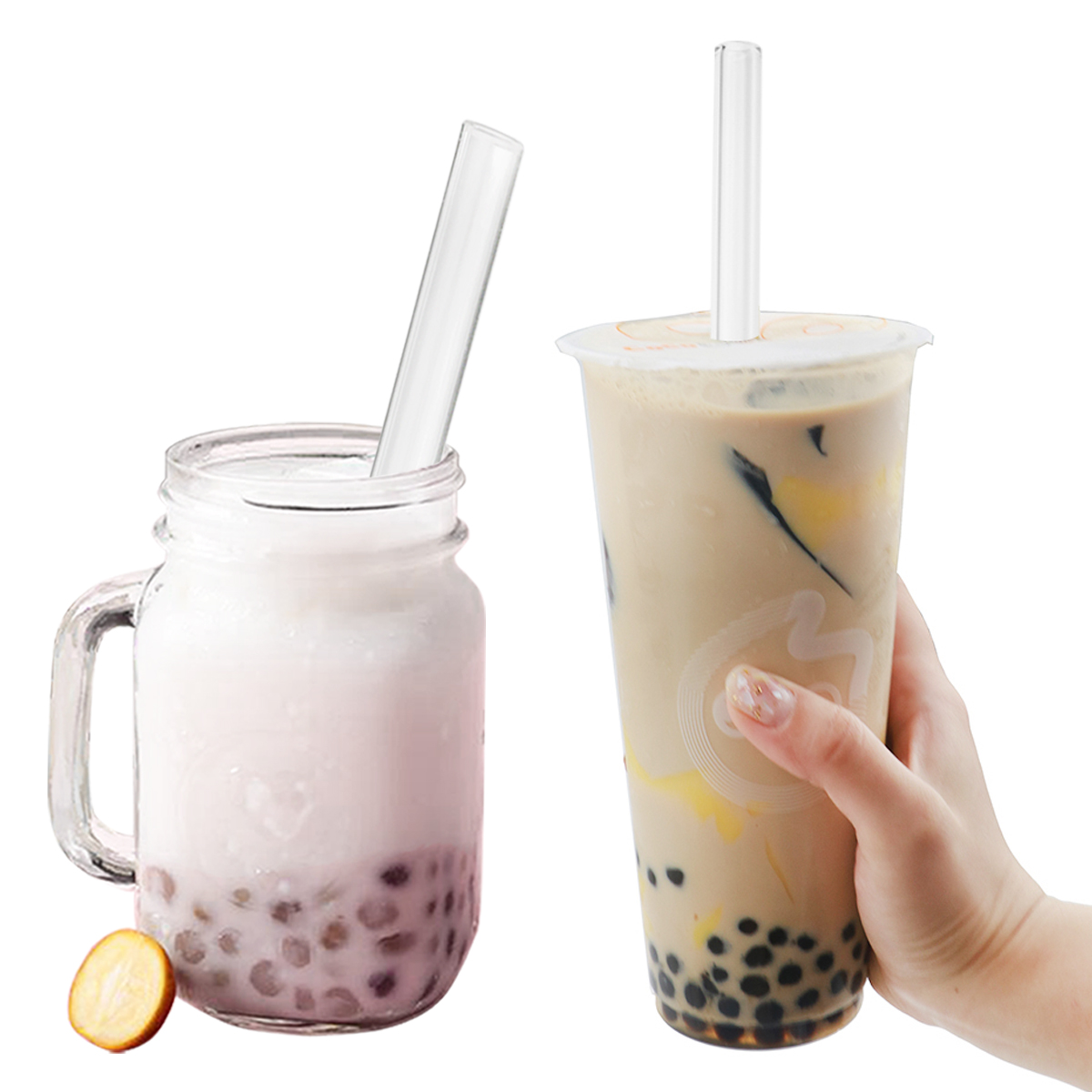 High Borosilicate Glass Straws Straight Reusable Drinking Straw Boba Bubble Tea Milk Smoothies Fruit Cocktails Bar Accessories