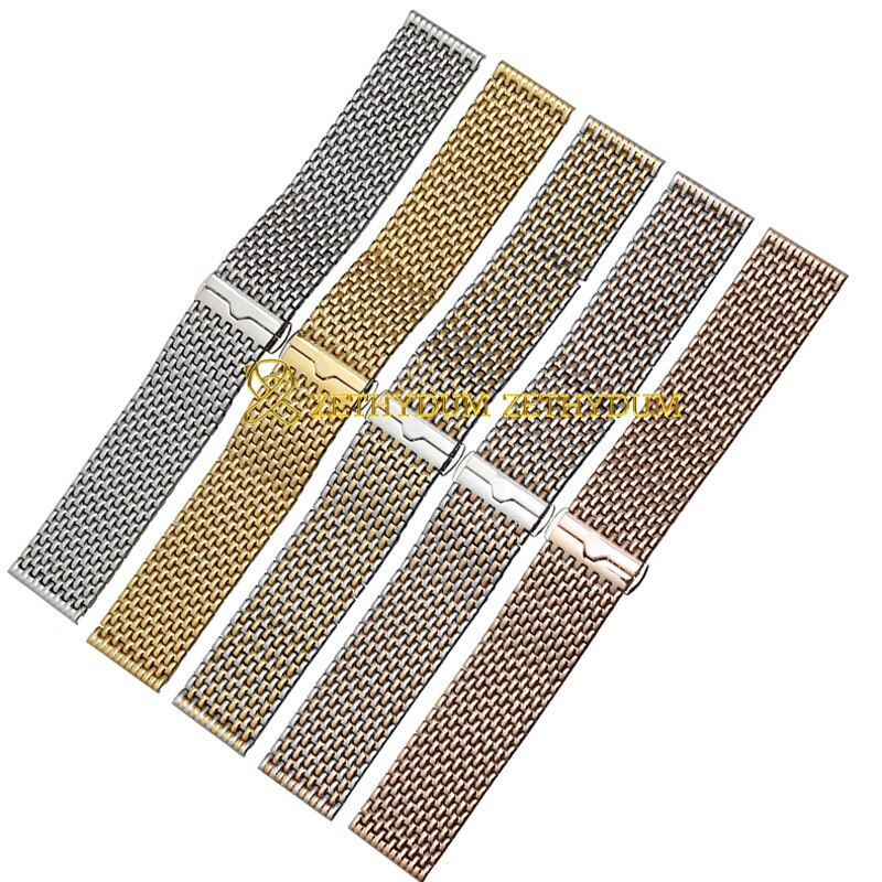 Fino sólido aço inoxidável pulseira assista bracelete banda de metal relógios de pulso em ouro rosa pulseira de prata cinto butterfly clasp 22mm