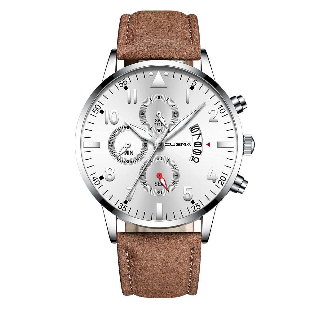 Relogio masculino horloges heren sport roestvrij stalen kast leren band horloge quartz zakelijk polshorloge reloj hombre: F