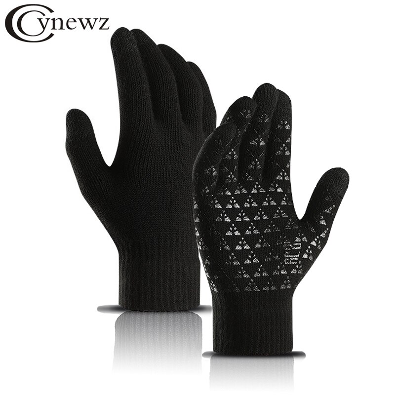 Winter Mannen Gebreide Handschoenen Touchscreen Antislip Rubber Mannelijke Handschoenen Dikker Warme Handschoenen Herfst Mannen Mittens
