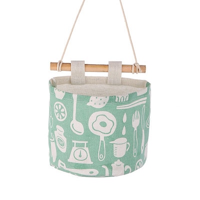Pattern Cotton Linen Hanging Storage Bag Wall Mounted Wardrobe Hang Bag Wall Pouch Cosmetic Toys Organizer: C 2
