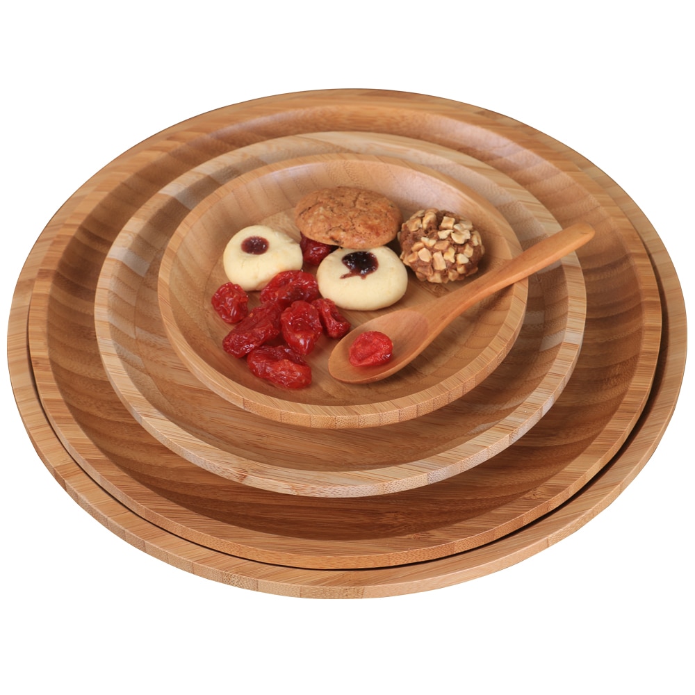 Wooden Flat Dishes tableware Japanese snack foods round Dinner Trays Food container Kitchen utensils Sushi Fruit Plates Party