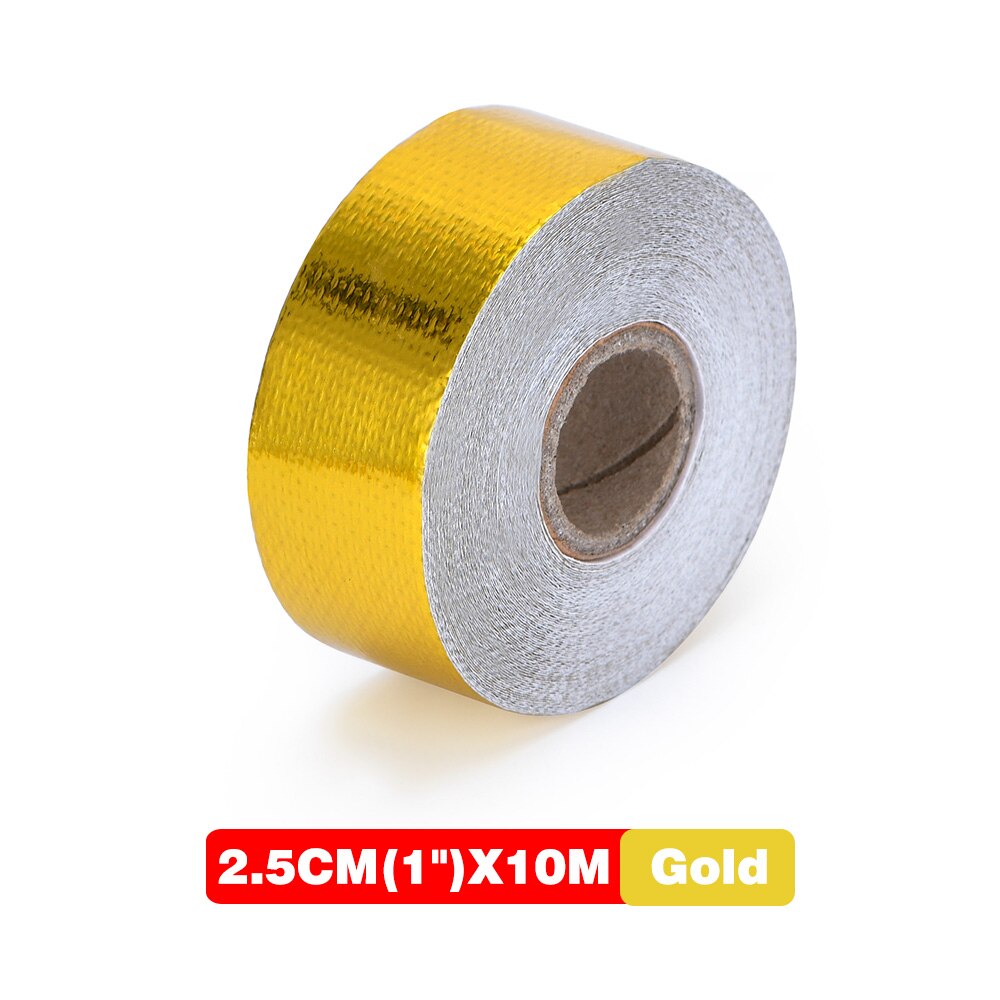 Fire-retardant Fiberglass Belt Automobile Motorcycle Refit Thermal Insulation Band Exhaust Heat Wrap Roll Heat Shield Tap: 2.5cm 10Meter Gold