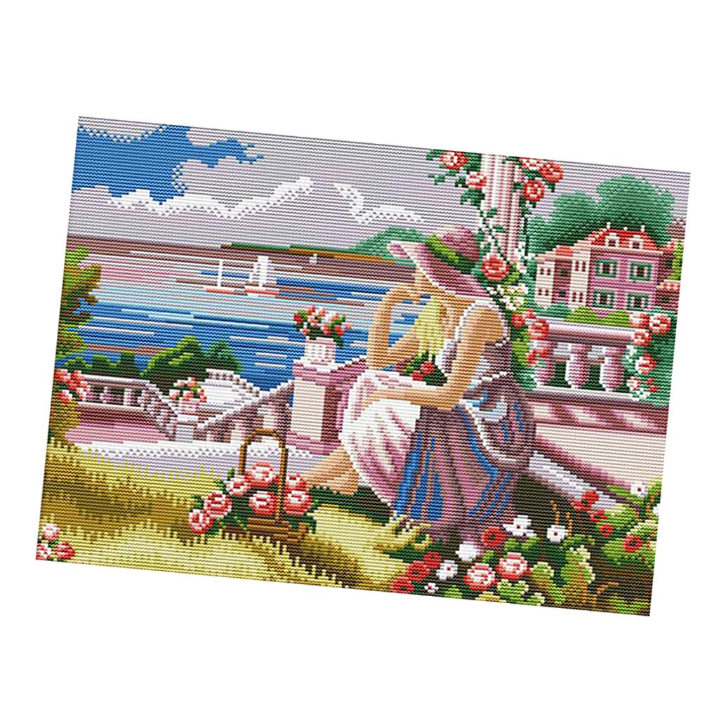 Flower &amp; Girl Stamped Cross Stitch Kit DIY Handmade Needlework for Beginners Kids Adults