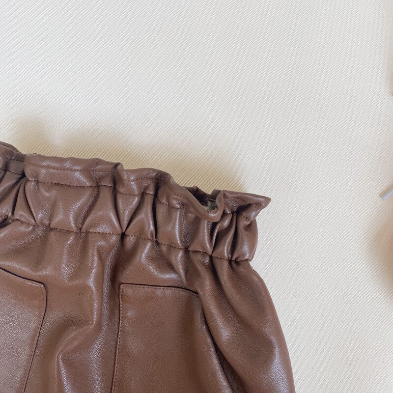 Jupes en Faux cuir pour enfant filles automne jupe en cuir Pu bas enfants fille décontracté solide jupe droite