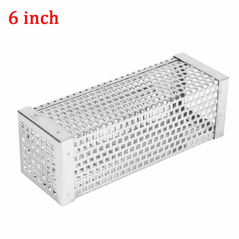 Bbq rustfrit stål perforeret mesh ryger rør filter gadget udendørs madlavning grill grill røgfilter bacon bbq værktøj: Firkant 6in