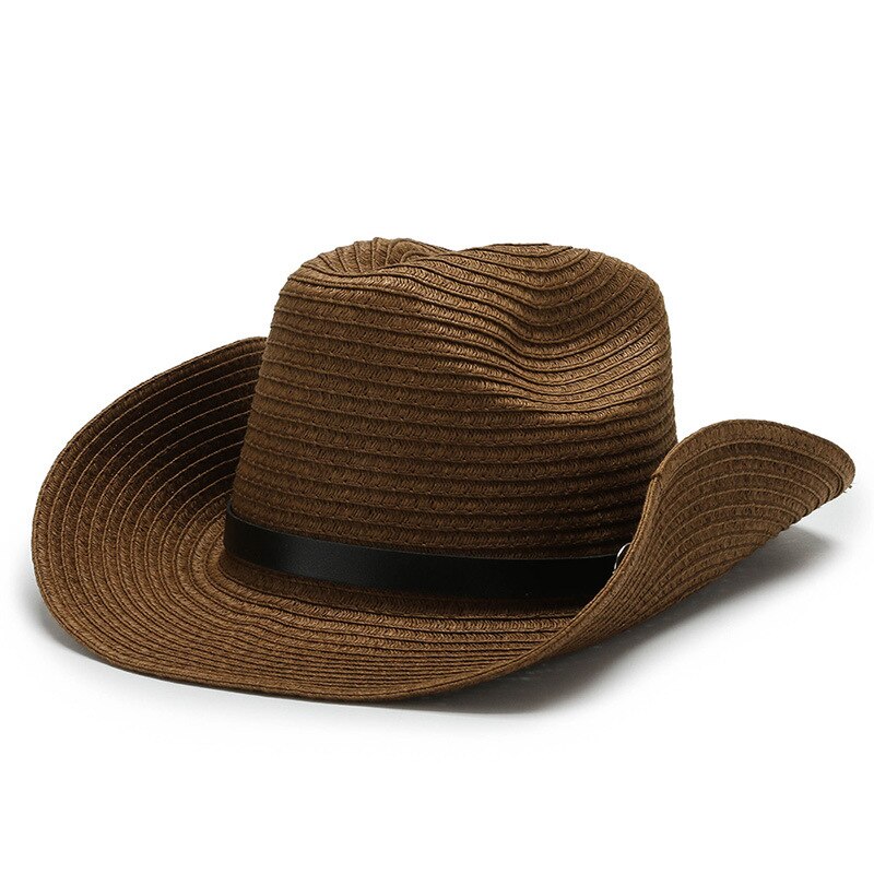 Sombreros de vaquero de paja para hombre, gorros grandes plegables, a prueba de viento, para primavera y verano: Coffee