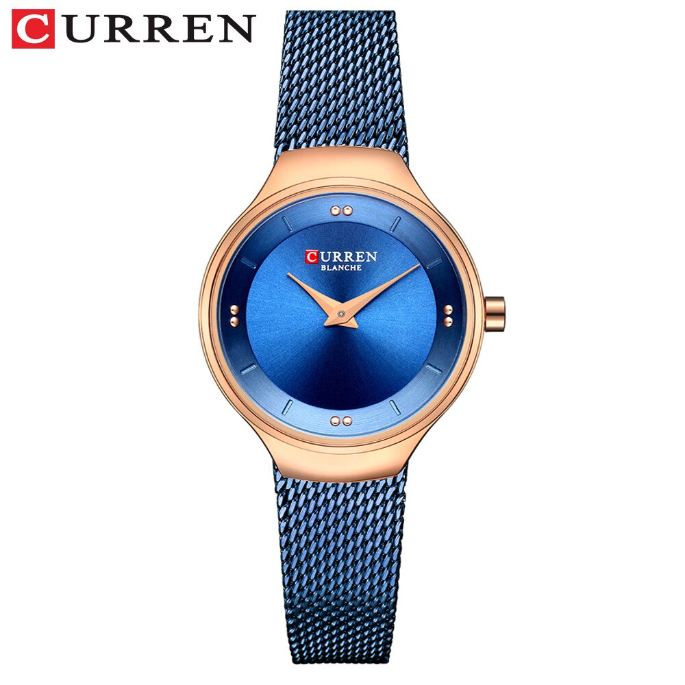 Elegante Vrouwen Horloges Curren Quartz Roestvrij Staal Mesh Horloge Vrouwelijke Eenvoudige Horloge Voor Dames Klok Reloj Mujer: blue